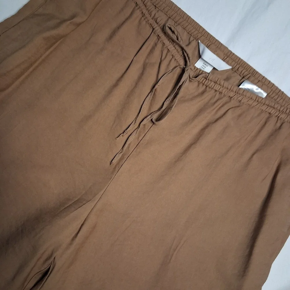 H&M Brown Wide Leg Drawstring Waist Linen Blend Pants Women's Size Medium